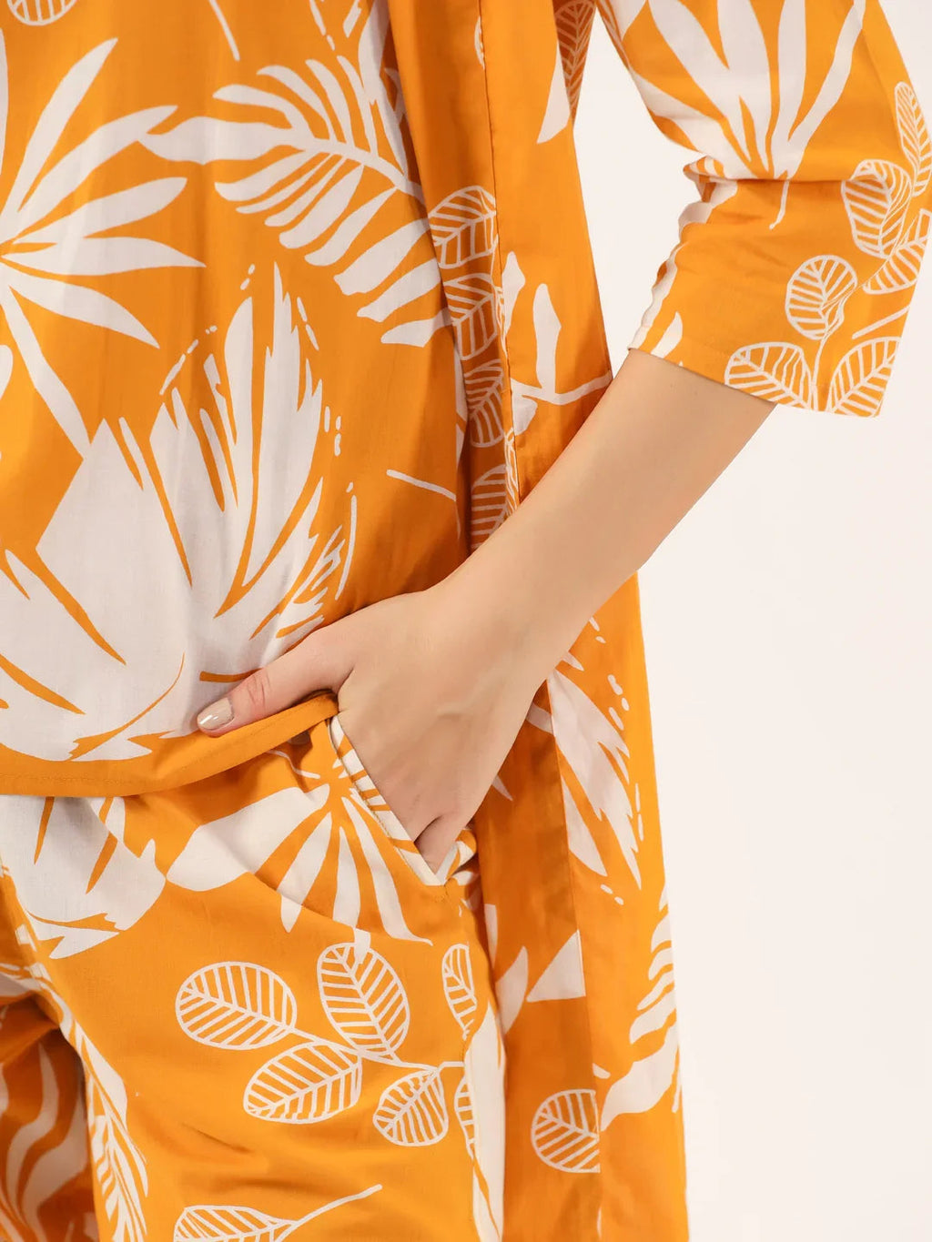 Yellow Pure Cotton 3 peice Night SUIT - SanskrutiHomes 