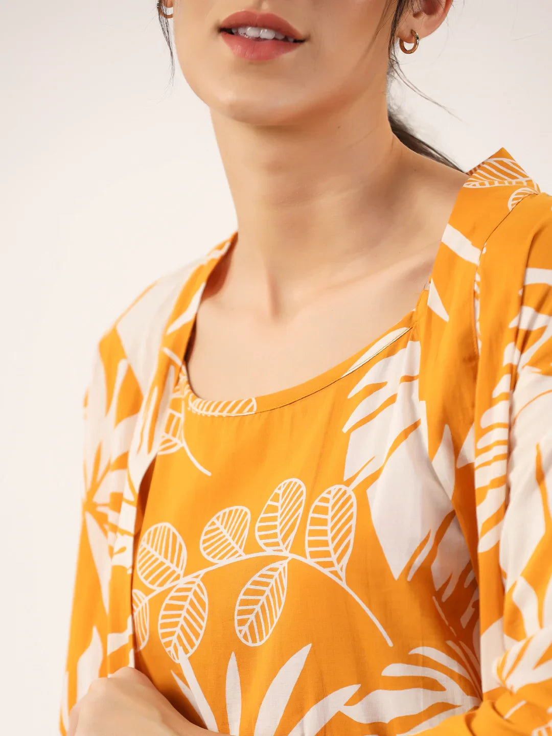 Yellow Pure Cotton 3 peice Night SUIT - SanskrutiHomes 