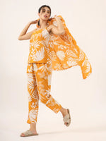 Yellow Pure Cotton 3 peice Night SUIT - SanskrutiHomes 