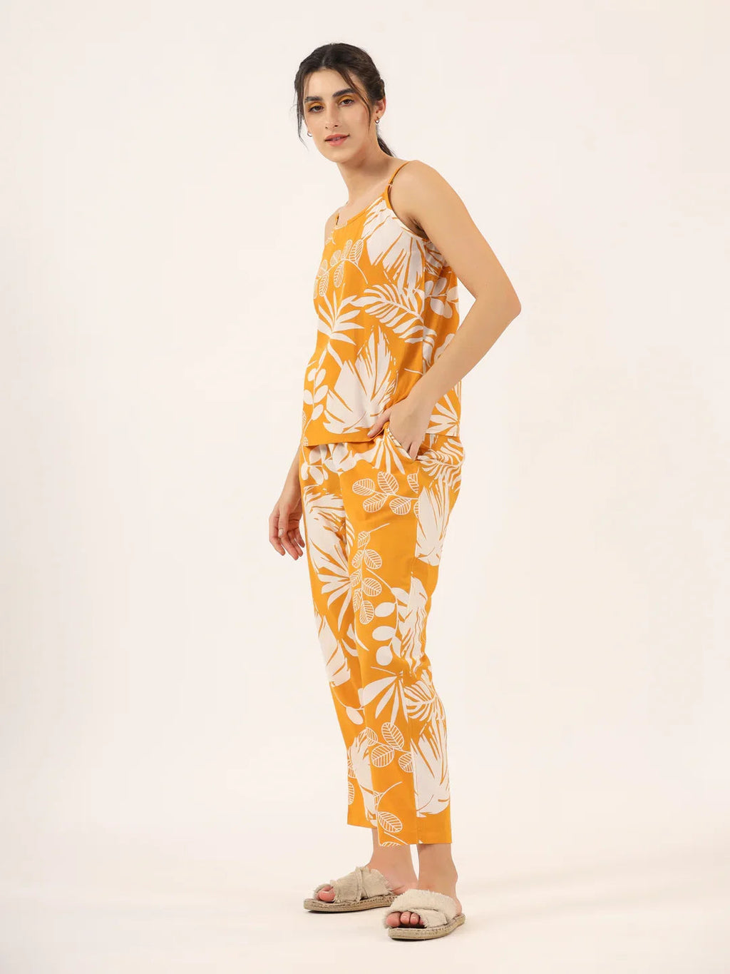 Yellow Pure Cotton 3 peice Night SUIT - SanskrutiHomes 