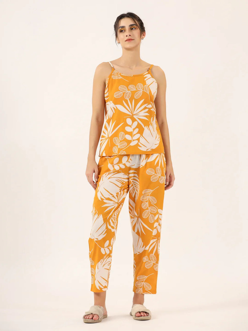 Yellow Pure Cotton 3 peice Night SUIT - SanskrutiHomes 