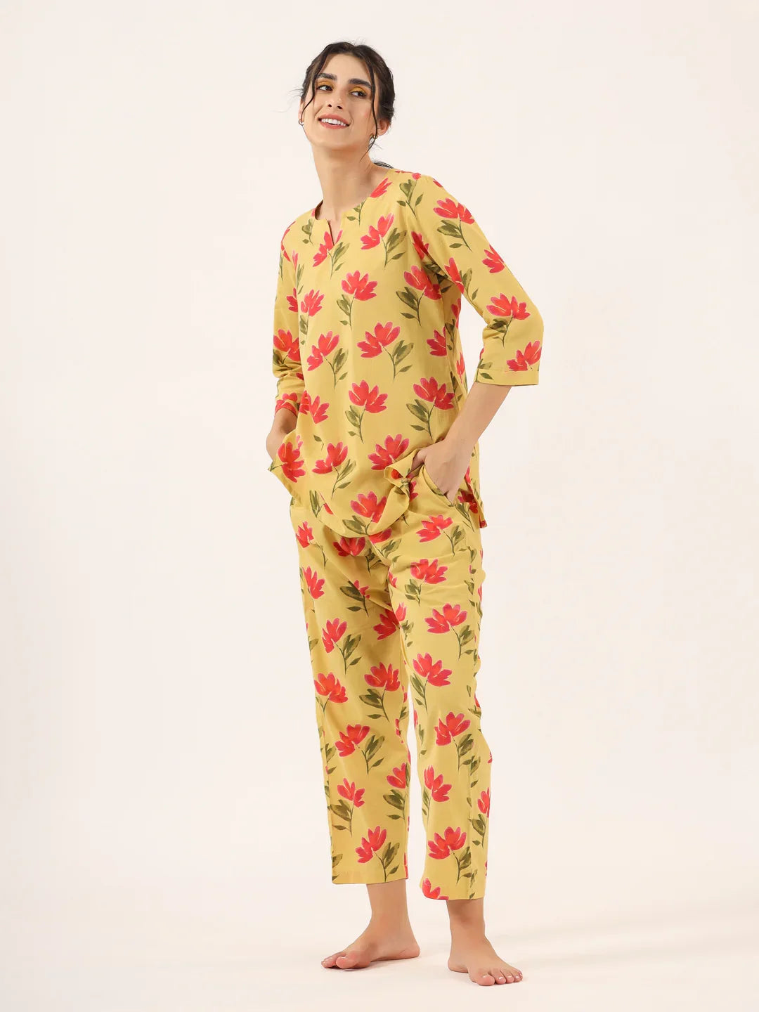 TULIP PRINT Cotton Night SUIT - SanskrutiHomes 