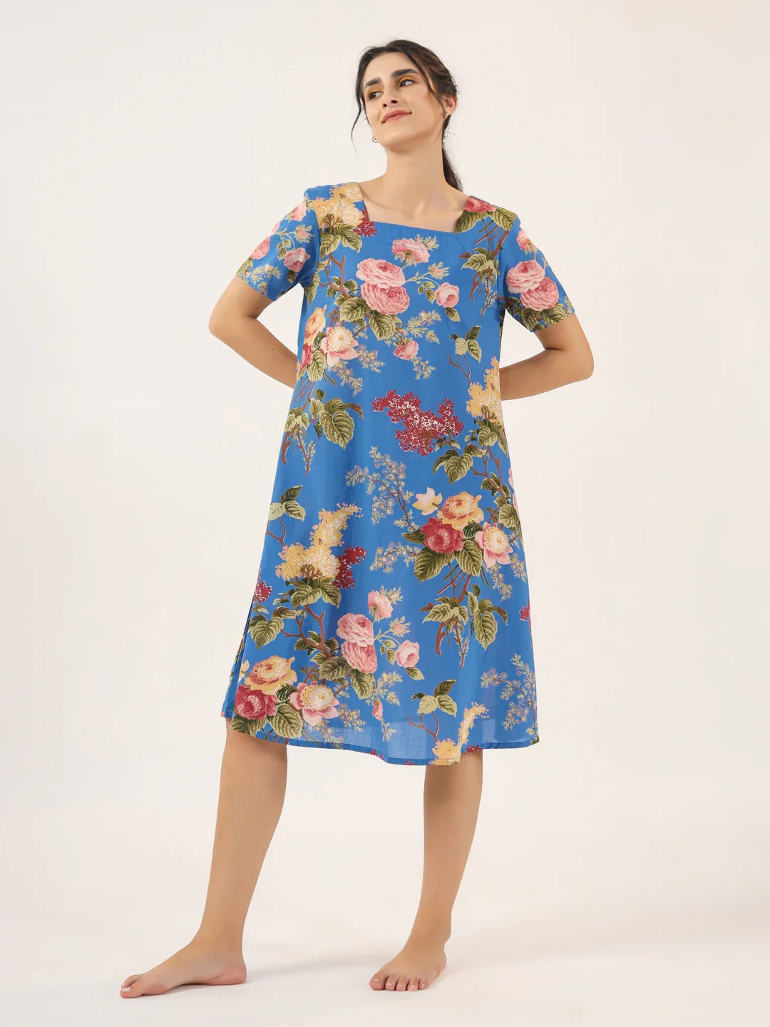 Women Pure Cotton Night Dress - SanskrutiHomes 