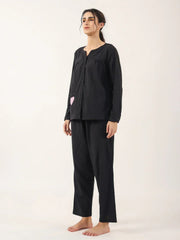 Black solid Cotton Night SUIT - SanskrutiHomes 