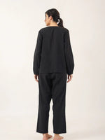Black solid Cotton Night SUIT - SanskrutiHomes 