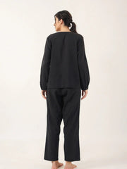 Black solid Cotton Night SUIT - SanskrutiHomes 