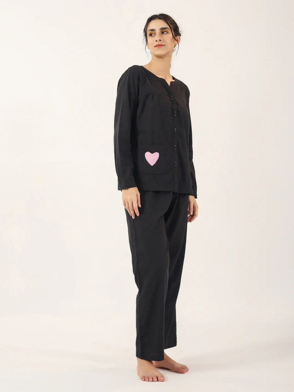 Black solid Cotton Night SUIT - SanskrutiHomes 