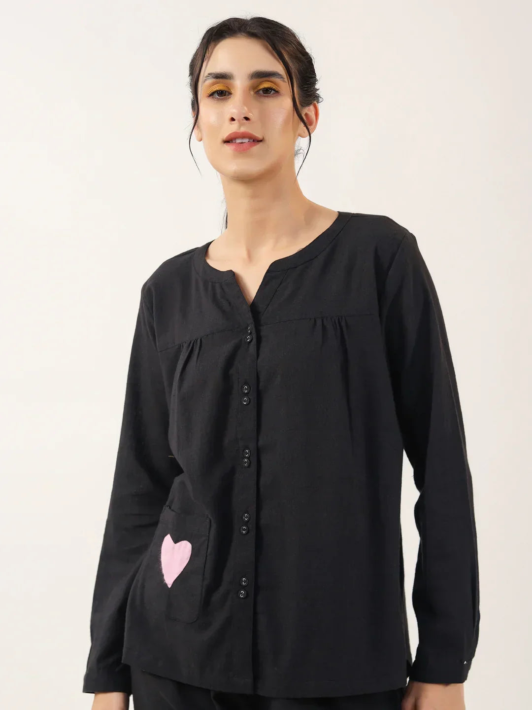 Black solid Cotton Night SUIT - SanskrutiHomes 
