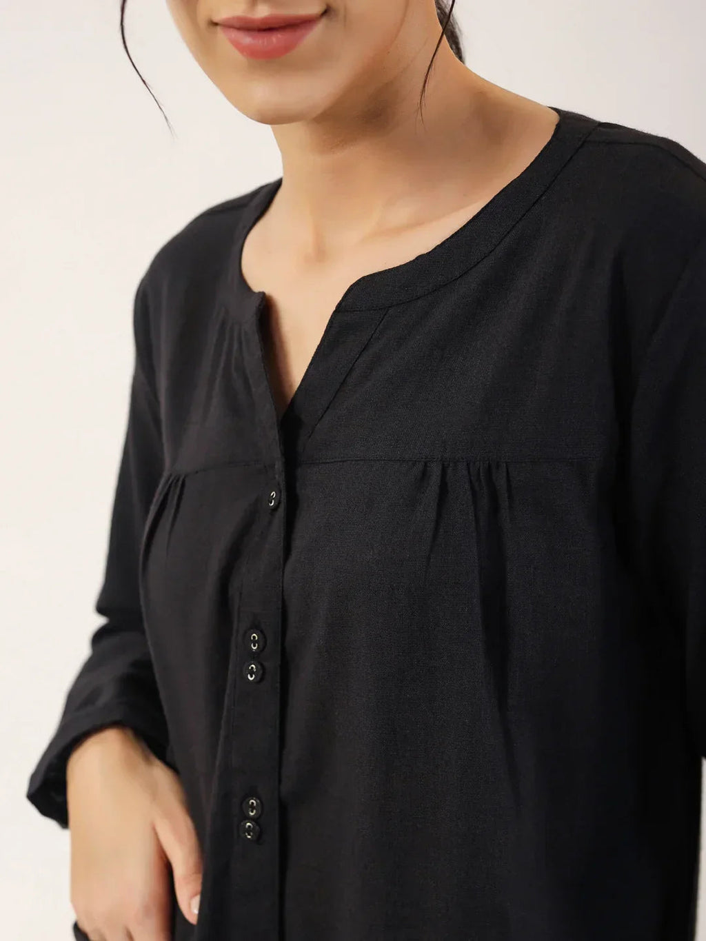 Black solid Cotton Night SUIT - SanskrutiHomes 