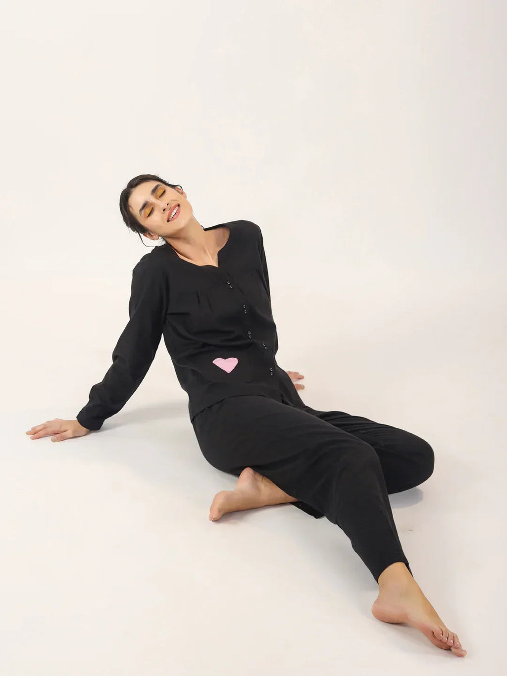 Black solid Cotton Night SUIT - SanskrutiHomes 