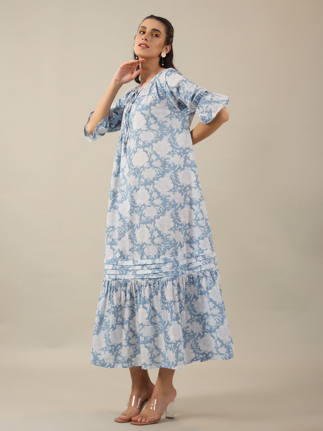 Women Pure Cotton Night Dress - SanskrutiHomes 