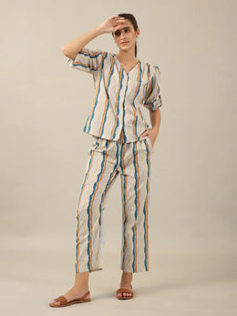 Line print Cotton Night SUIT - SanskrutiHomes 