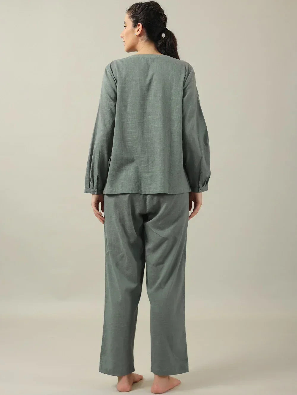 Grey solid Cotton Night SUIT - SanskrutiHomes 