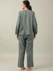 Grey solid Cotton Night SUIT - SanskrutiHomes 