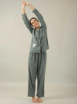 Grey solid Cotton Night SUIT - SanskrutiHomes 