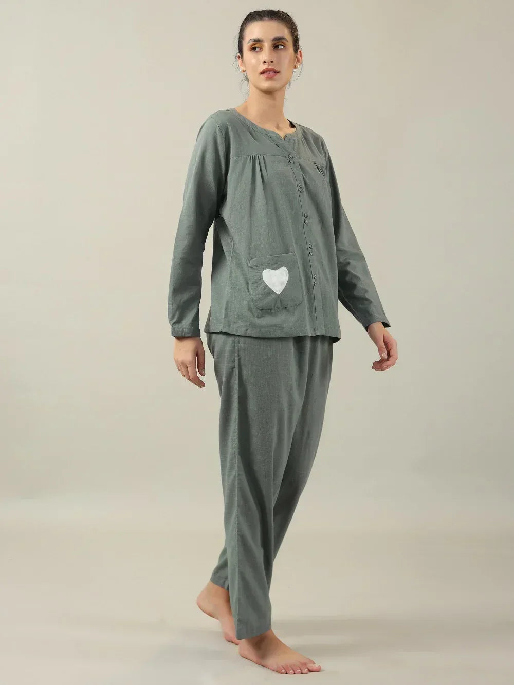 Grey solid Cotton Night SUIT - SanskrutiHomes 