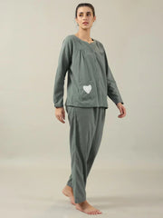 Grey solid Cotton Night SUIT - SanskrutiHomes 