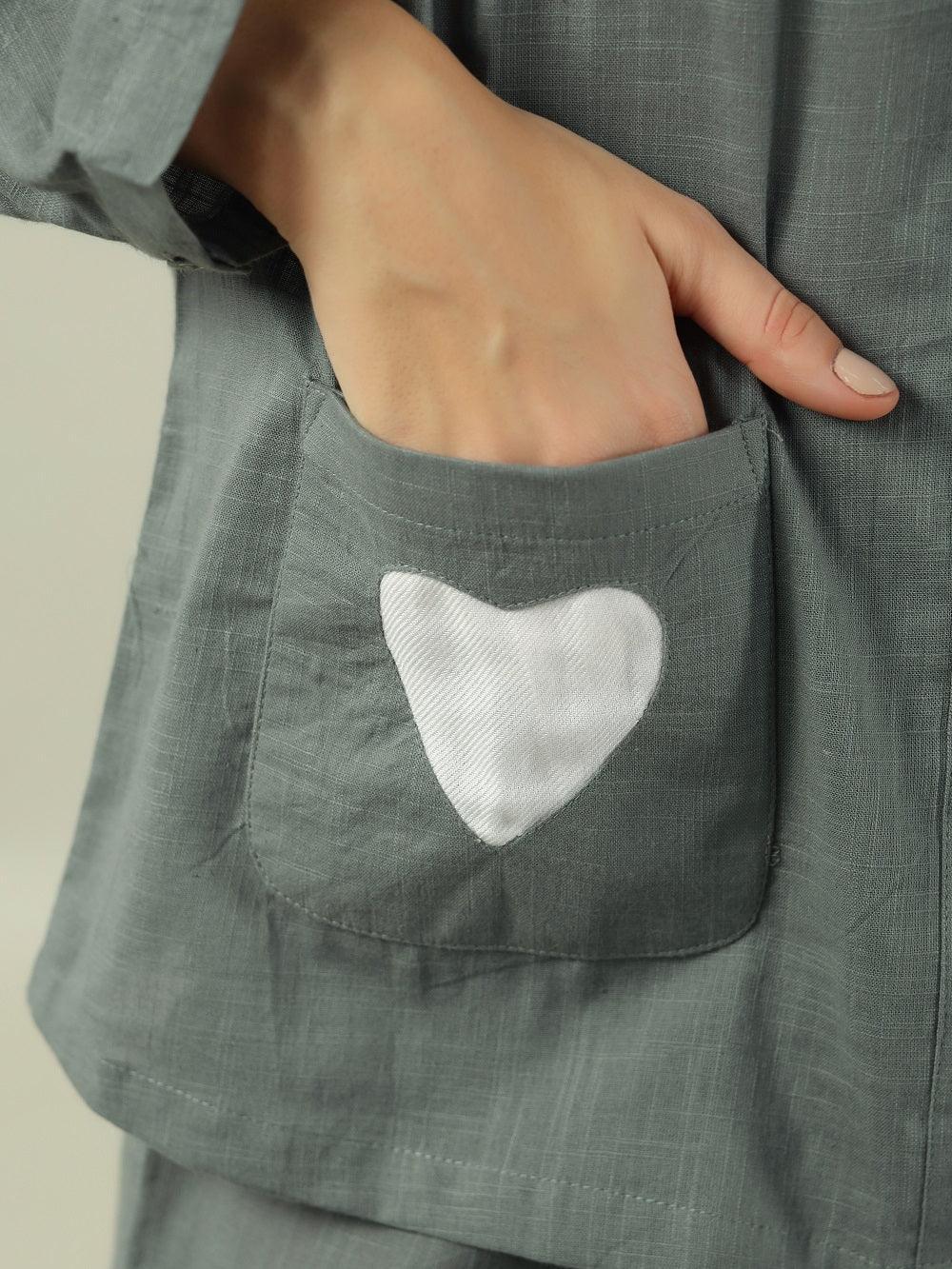 Grey solid Cotton Night SUIT - SanskrutiHomes 