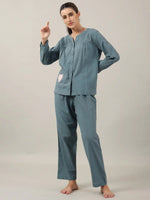 Teal Color Solid Cotton Night Suit for Women - SanskrutiHomes 