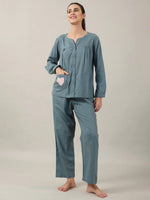 Teal Color Solid Cotton Night Suit for Women - SanskrutiHomes 