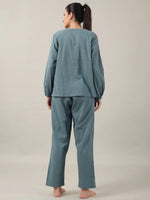 Teal Color Solid Cotton Night Suit for Women - SanskrutiHomes 