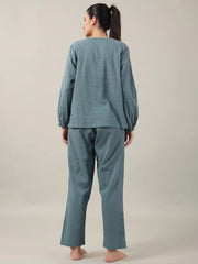 Teal Color Solid Cotton Night Suit for Women - SanskrutiHomes 