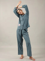 Teal Color Solid Cotton Night Suit for Women - SanskrutiHomes 