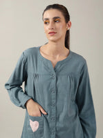 Teal Color Solid Cotton Night Suit for Women - SanskrutiHomes 