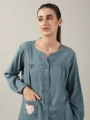 Teal Color Solid Cotton Night Suit for Women - SanskrutiHomes 