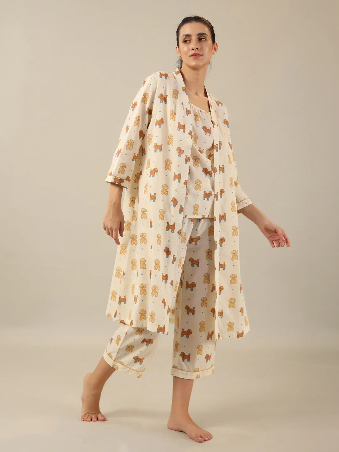 dog print Pure Cotton 3 peice Night SUIT - SanskrutiHomes 
