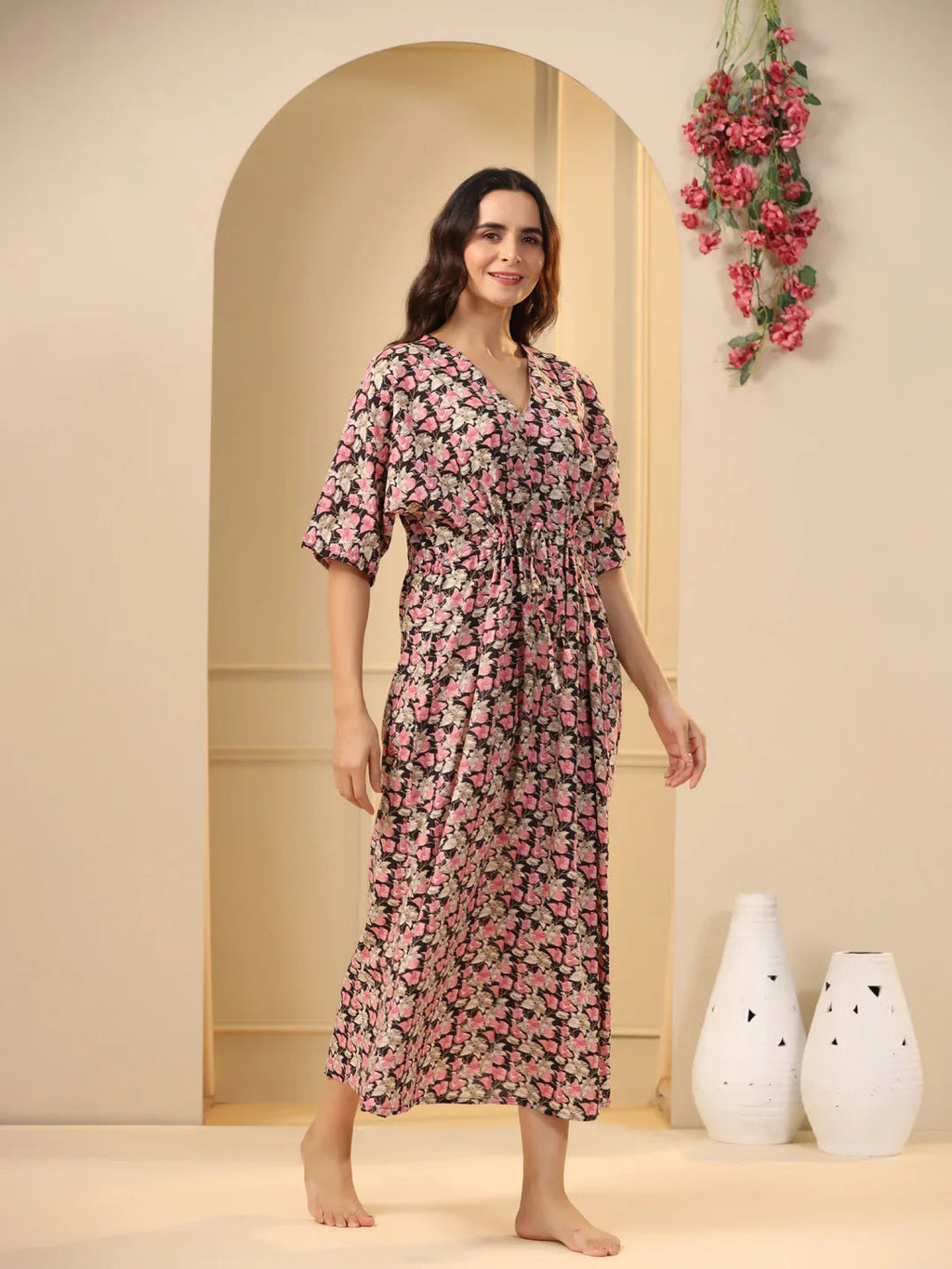 Women Pure Cotton Night Dress - SanskrutiHomes 
