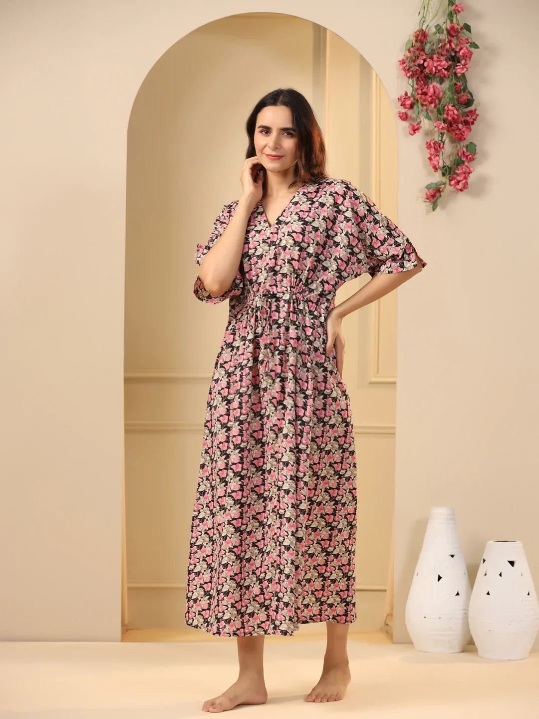 Women Pure Cotton Night Dress - SanskrutiHomes 
