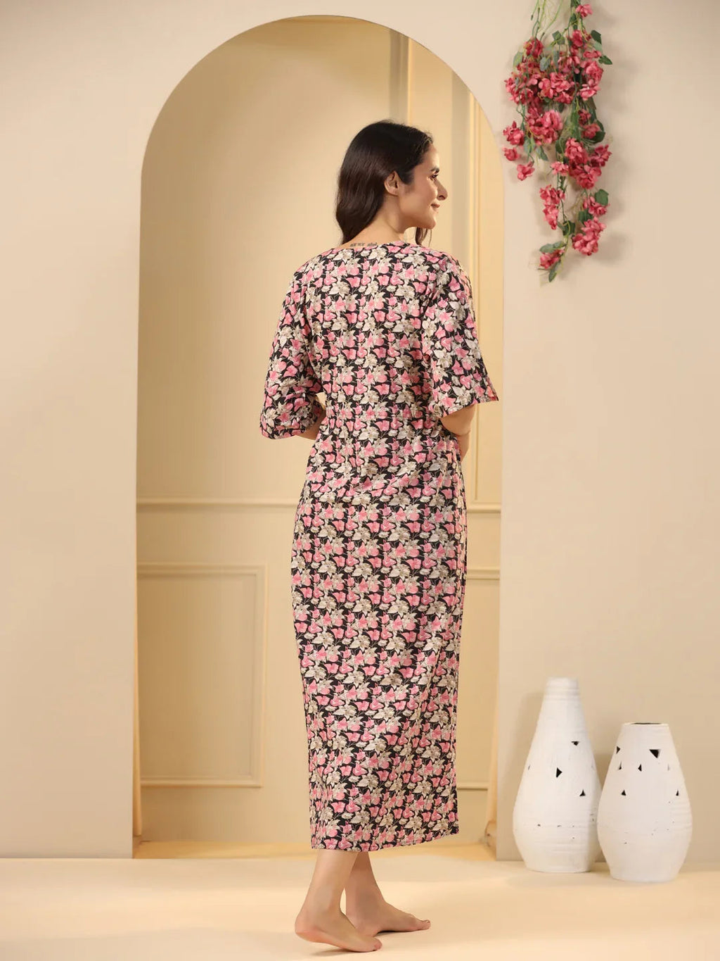 Women Pure Cotton Night Dress - SanskrutiHomes 