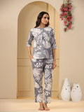 Grey Cotton Printed Night Suit Set with Pajama - SanskrutiHomes 