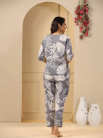 Grey Cotton Printed Night Suit Set with Pajama - SanskrutiHomes 