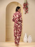 Red maroon Printed Full sleeves Cotton Night suit - SanskrutiHomes 