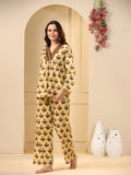 Mustard printed pure cotton night suit set - SanskrutiHomes 