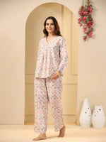 Off -white printed pure cotton night suit set - SanskrutiHomes 