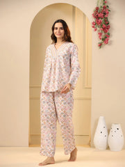 Off -white printed pure cotton night suit set - SanskrutiHomes 