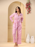 Pink floral Pure Cotton Jumpsuit - SanskrutiHomes 