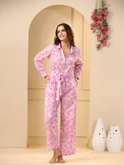 Pink floral Pure Cotton Jumpsuit - SanskrutiHomes 