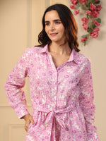 Pink floral Pure Cotton Jumpsuit - SanskrutiHomes 