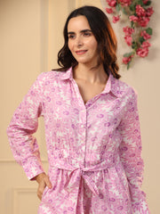 Pink floral Pure Cotton Jumpsuit - SanskrutiHomes 
