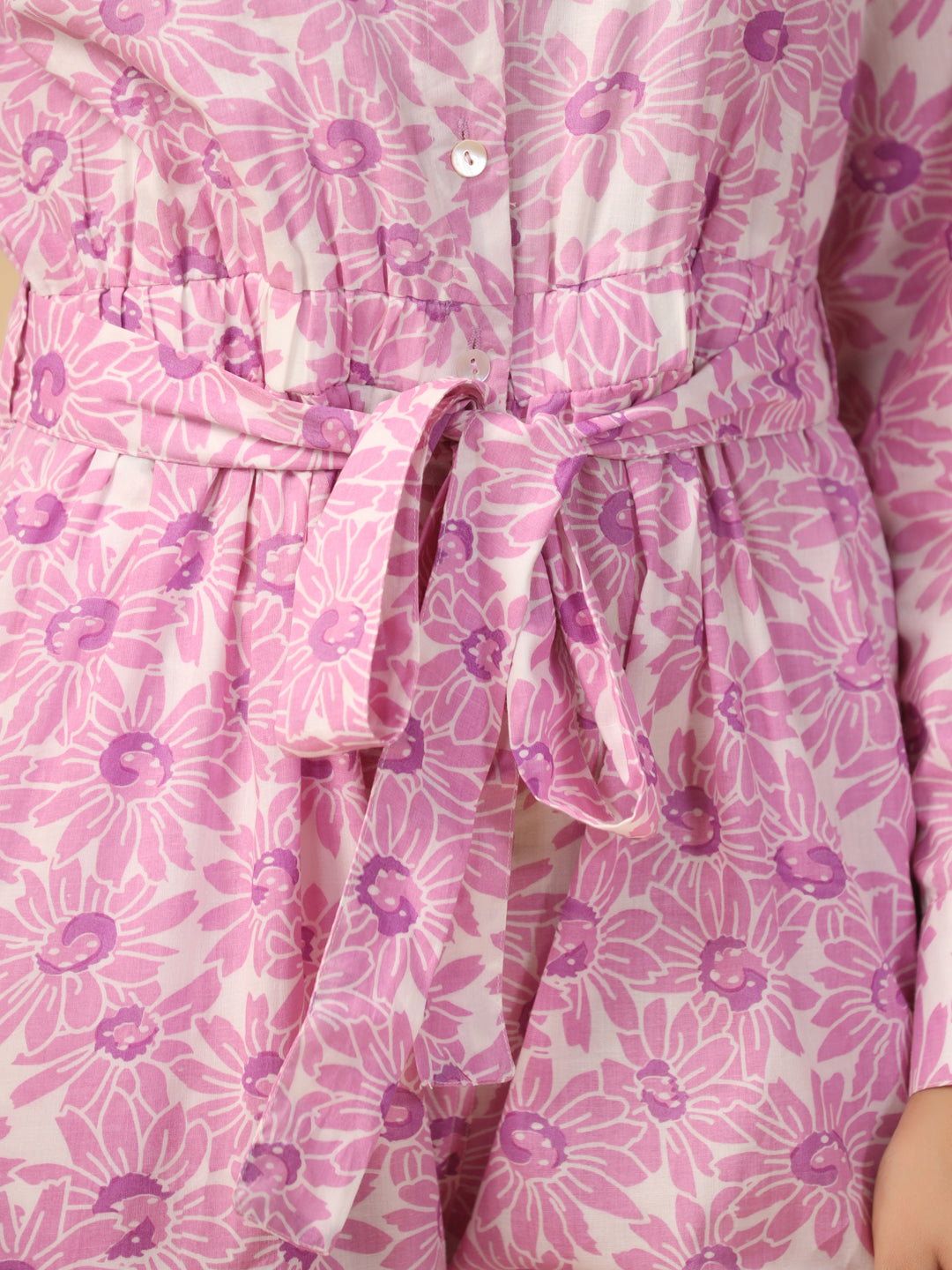 Pink floral Pure Cotton Jumpsuit - SanskrutiHomes 