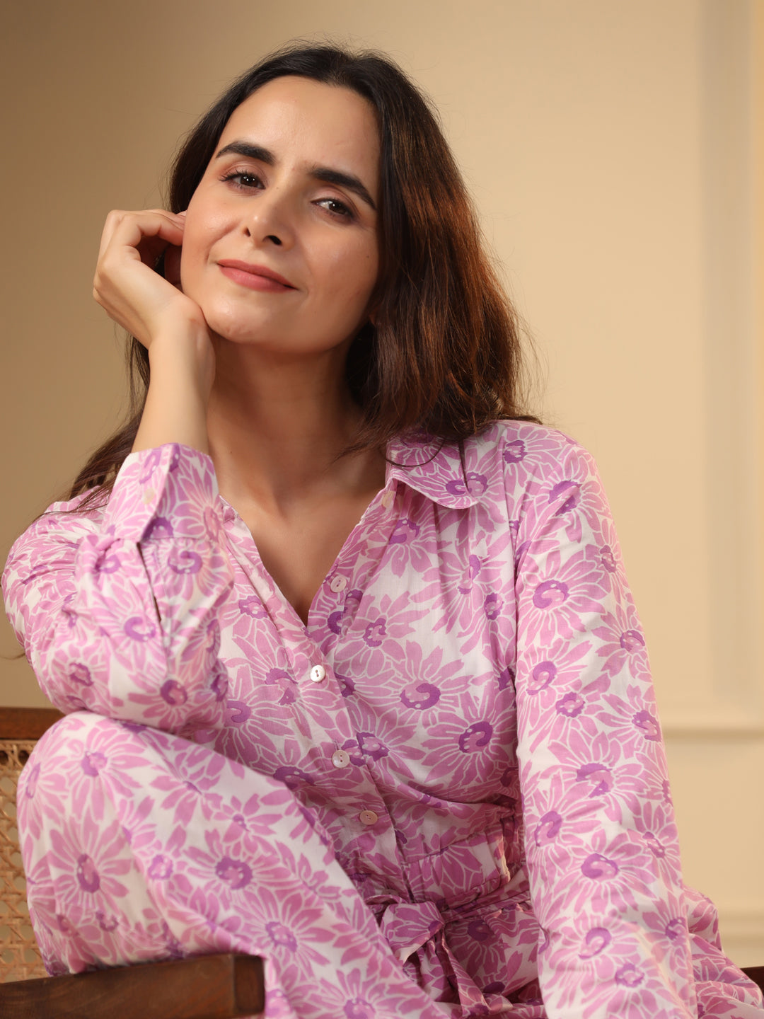 Pink floral Pure Cotton Jumpsuit - SanskrutiHomes 