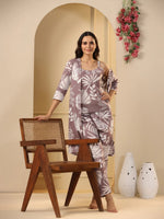 Lilac Cotton Printed 3 PEICE Night Suit Set with Pyjama - SanskrutiHomes 