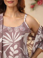 Lilac Cotton Printed 3 PEICE Night Suit Set with Pyjama - SanskrutiHomes 