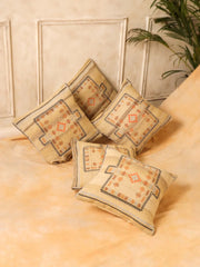 Jute Cotton Beige Colour Geometric Cushion Covers - SanskrutiHomes 