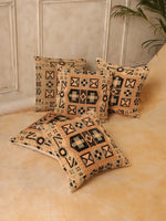 Velvet Beige Colour Geometric Cushion Covers - SanskrutiHomes 
