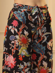 Black & Pink Floral Printed Pure Cotton Lounge Pants - SanskrutiHomes 